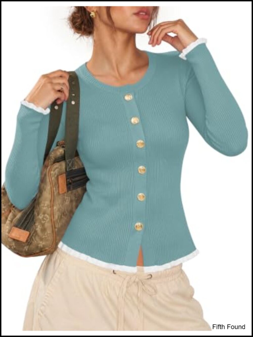 Ruffle Cardigan Sweater Lightweight Long Sleeve Button Women's Layering Outfit